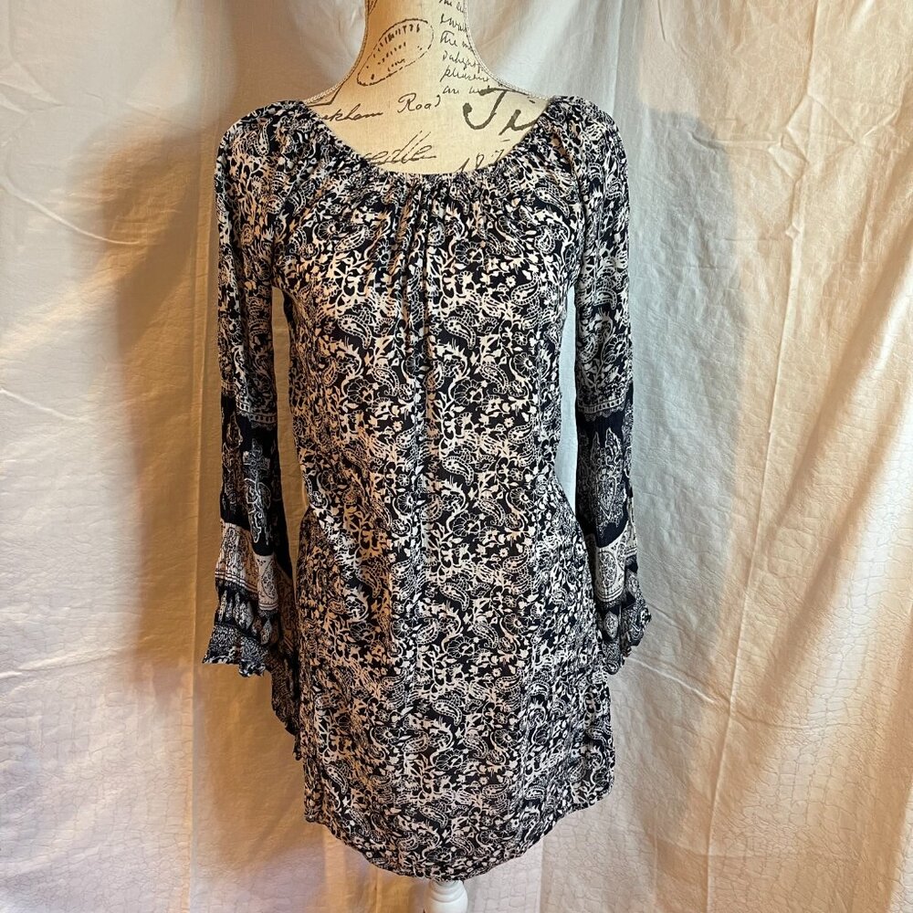 California Moonrise Dress Tunic Navy Blue White Bohemian Size XS